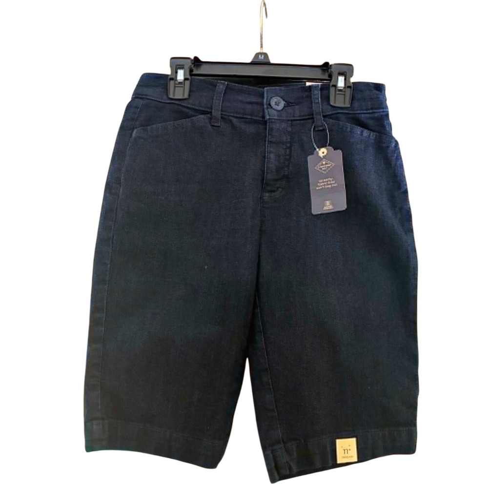 St Johns Bay Bermuda Shorts Womens 2 Blue Denim Tummy Control Mid Rise Stretch